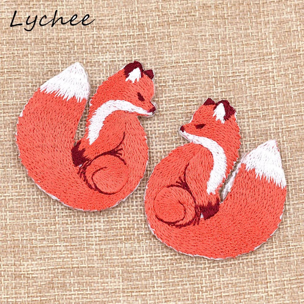 Lychee Symmetrical Animal Red Fox Embroidered Iron On Patch For Clothes Bag DIY Sewing Decor Cloth Applique | Дом и сад