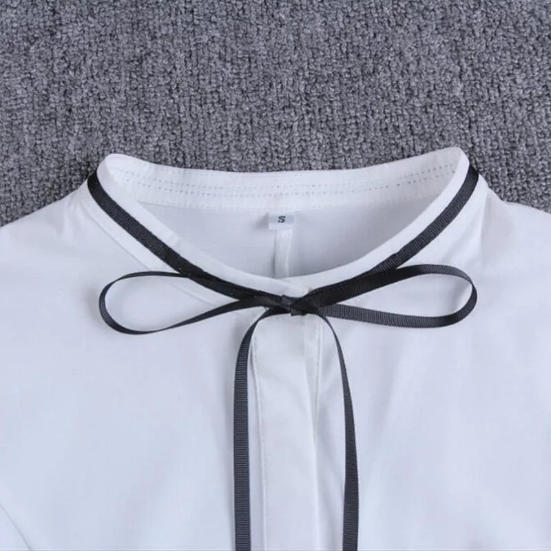 2017 New Summer Ladies Pure Chiffon Blouse Bow Neck Shirt Short Sleeve Tops Plus Size Blusas Femininas |