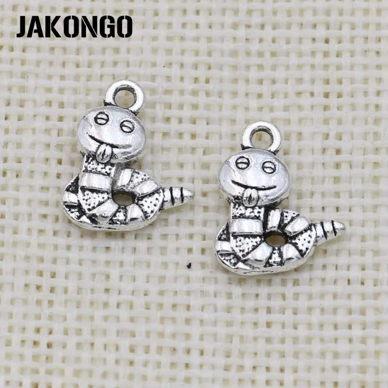 

JAKONGO Antique Silver Plated Snake Charm Pendant for Jewelry Making Bracelet Findings Accessories DIY 16x13mm 25PCS/lot