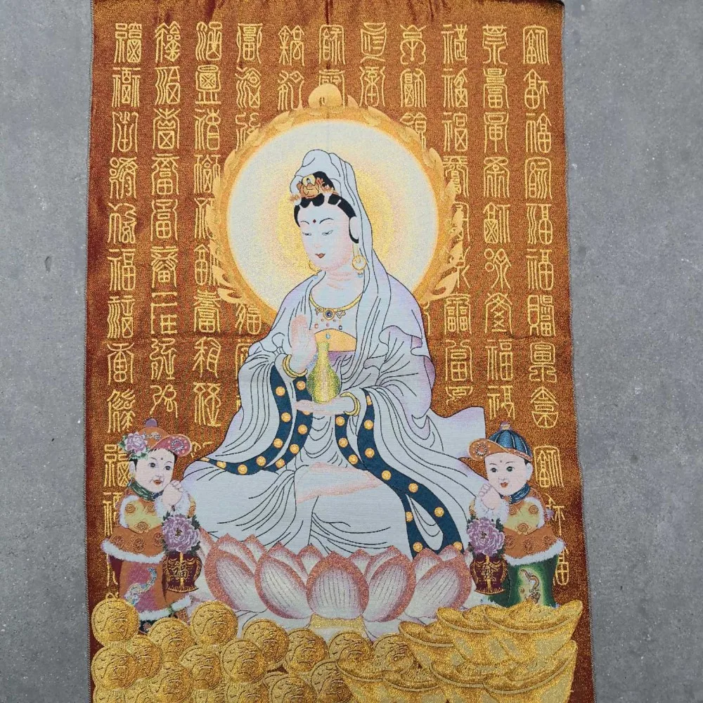 China Old Tibet Silk Thangka Like Hanging Painting Fengshui Guanyin | Дом и сад