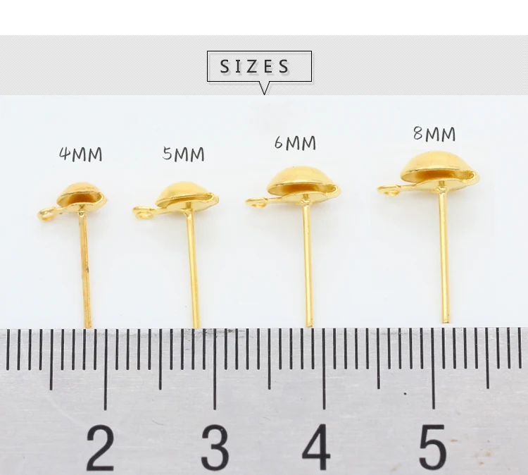Полушарики с петлей для сережек-гвоздиков золотистые/серебристые металлические