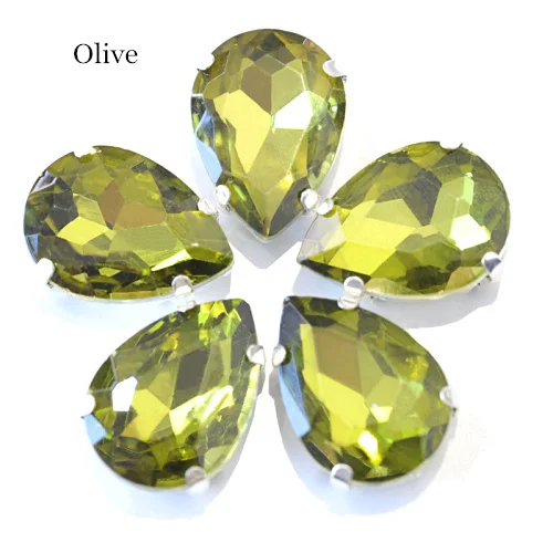 Olive Каплевидные разноцветные стеклянные стразы шьют на Стразы с капелькой в виде когтей хрустальные пришивные стразы для свадебного платья B2676 - Цвет: Olive