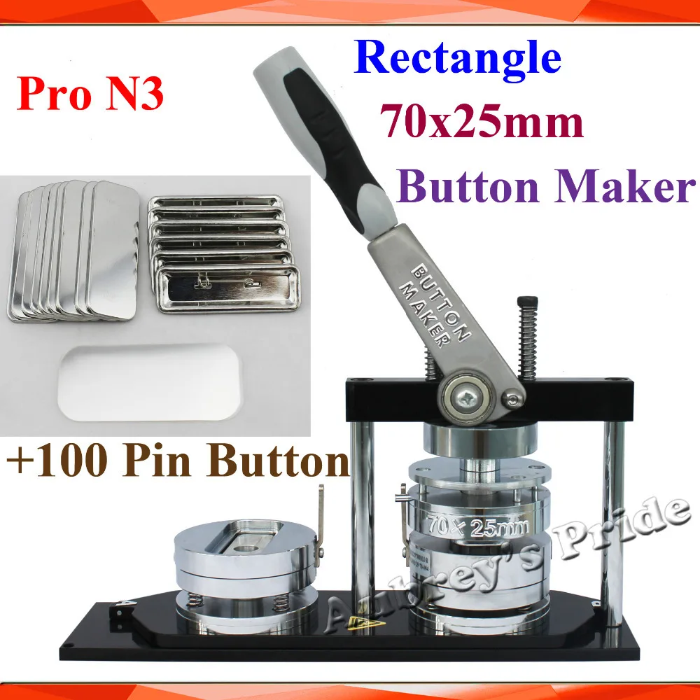 Pro N3 Новый Прямоугольник 70x25 мм Кнопка значка машина + 100 набор металлических