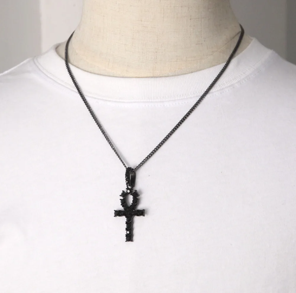 Ankh серебро мужчины s Женщины Хип-хоп Iced Out золотые стразы ключ жизни египетский крест кулон теннисная цепочка со стразами ожерелье для мужчин