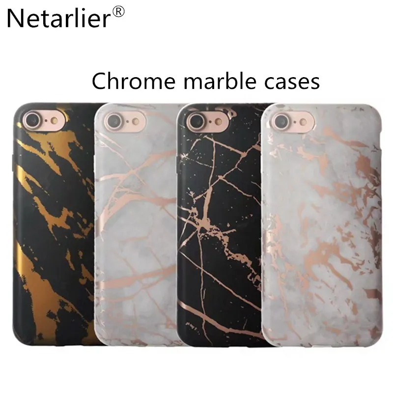 Netarlier Новинка Черный Белый Розовый Золотой хромированный мраморный чехол для