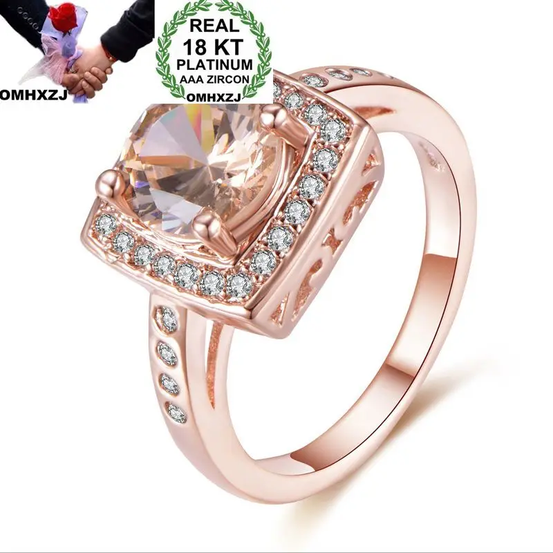 

OMHXZJ Wholesale European Fashion Woman Man Party Wedding Gift Luxury White Square AAA Zircon 18KT Rose Gold Ring RR543