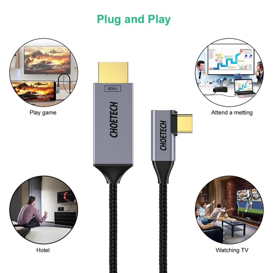 CHOETECH Тип usb C на HDMI Кабель 90 градусов Thunderbolt 3 Совместимость кабель для iPad Pro 2018 samsung