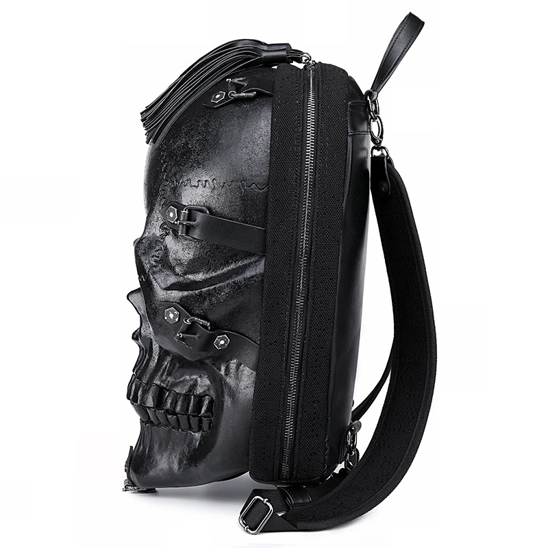 

Punk Skull 3D Backpack Halloween Black Rock Shoulder Bag PU Leather Tassels Bag Men Women Large Capacity Laptop School Bags