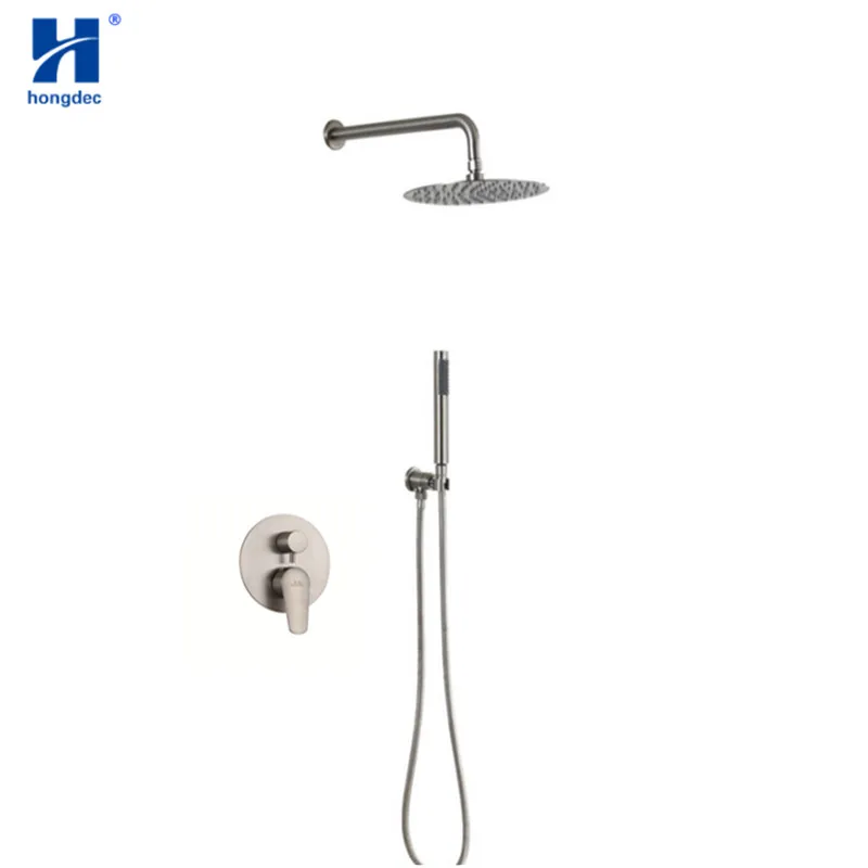 

Hongdec Luxury 8 10 12 inch Wall Mounted 304 stainless steel Brushed nickel Rainfall Shower System set