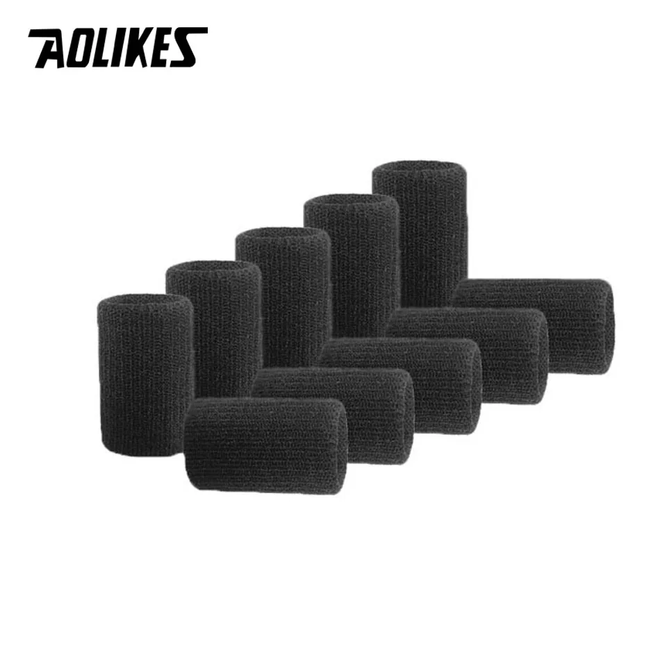 Black AOLIKES 10 шт./лот, эластичные рукава для пальцев, баскетбольные, спортивные, безопасные, для большого пальца, защита для волейбола, бадминтона, тренажерного зала, забота о здоровье - Цвет: Black