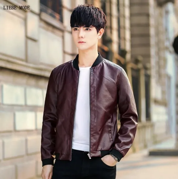 Мужская мотоциклетная куртка черная синяя коричневая бордовая из искусственной