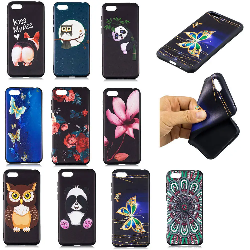case For Huawei Y5 Y6 2018 Honor 7A 8C Cover strengthen 3D flower panda Stereo Relief Painting TPU Soft Back Covers |