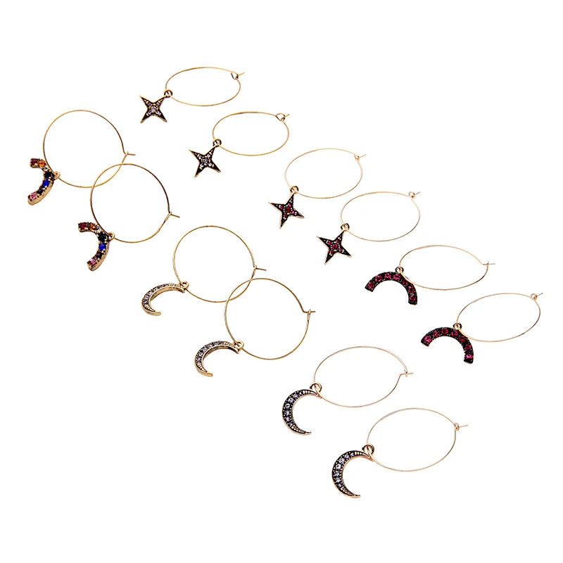 The Hottest More Choice Star Moon Semi-Round Annularity Drop Earrings Colours Rose Transparent Red Black Unique Custom Jewelry | Украшения