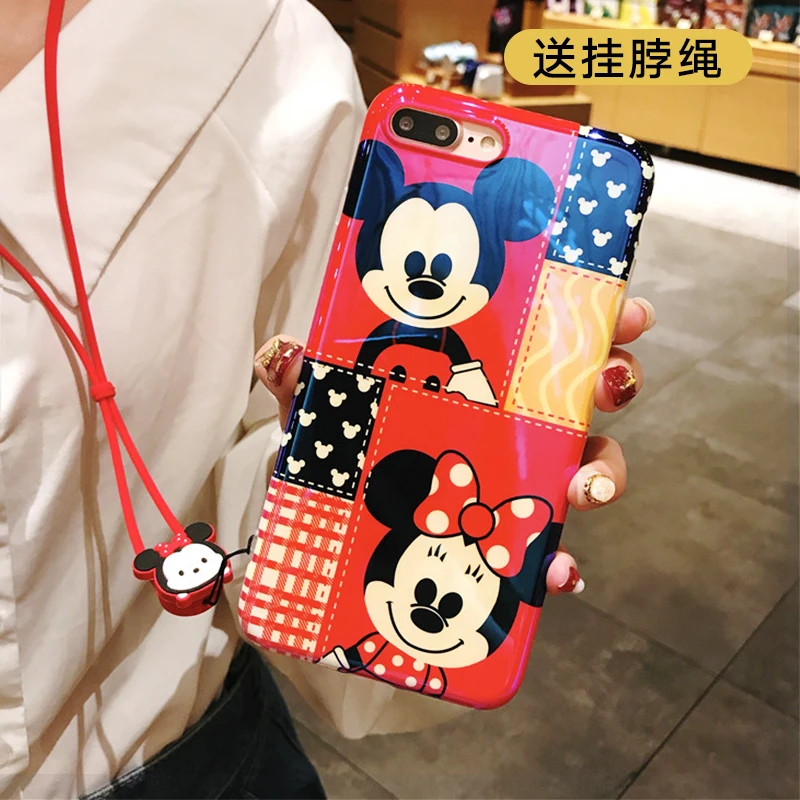 New mouse animal case for iPhone 8/7 plus cute blue ray cover 6 6s &amp tempered glass front film cartoon girl gift |