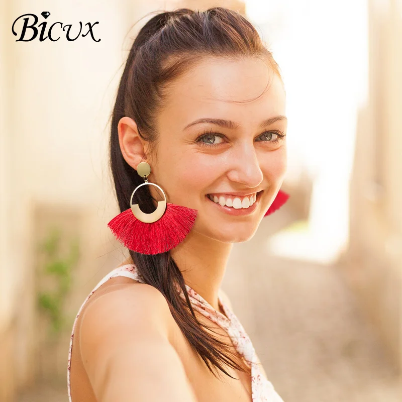 BICUX женские серьги с кисточками модные эффектные Za 2019 Boho большой золотой помпон