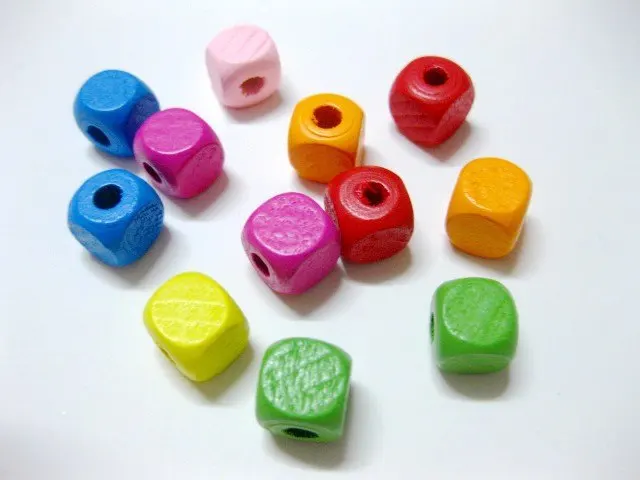 100 Смешанные яркие разноцветные 10 мм фотообои ~ деревянные бусины|wood cube beads|beads