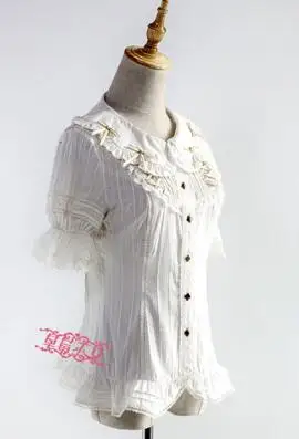 Женская Полосатая белая блузка с коротким рукавом и бантиками от Клубничная