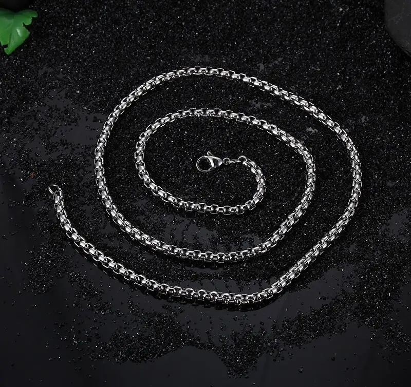 4/5mm Wide 60-76cm long Round Box Silver Color Pearl Chain Stainless Steel Necklace Mens Boys Jewelry For Pendant Sweater | Украшения и