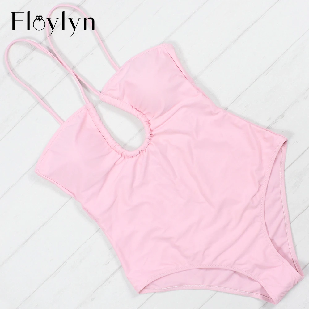 Сексуальный слитный купальник Floylyn Женский однотонный розовый монокини с