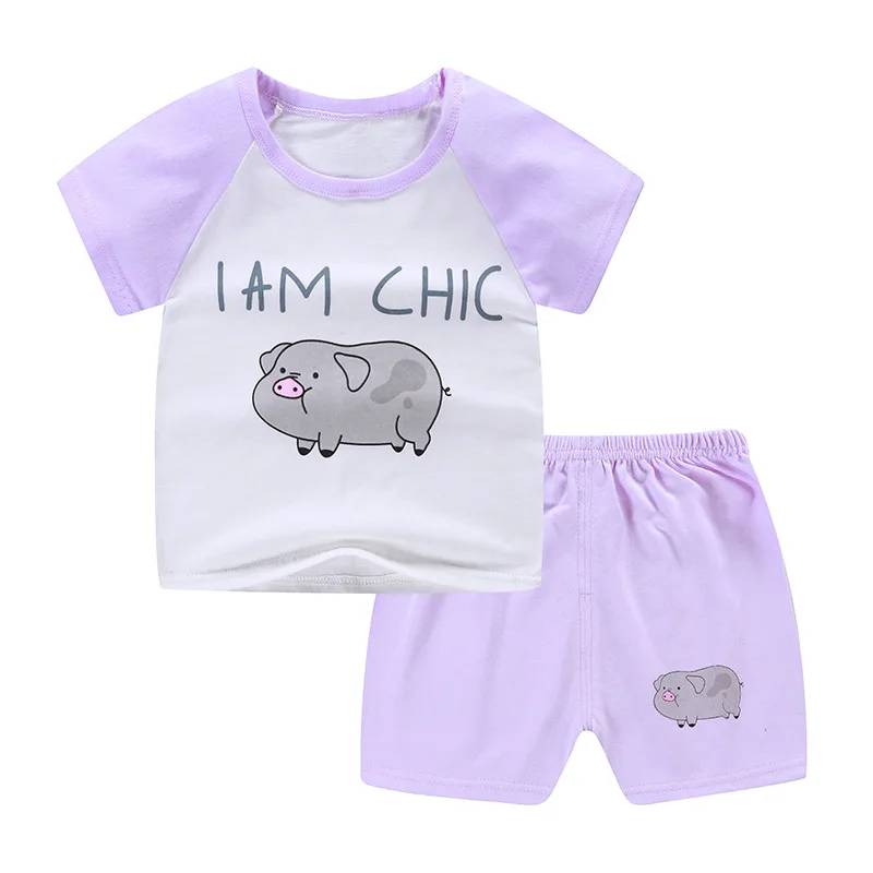 Popular Summer Fashion Baby Boy Clothing Outfits Girl Cartoon Pattern Tops+Shorts | Детская одежда и обувь