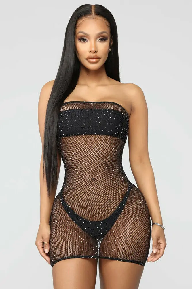 Женское Прозрачное платье сексуальное Сетчатое накидка на бикини купальный