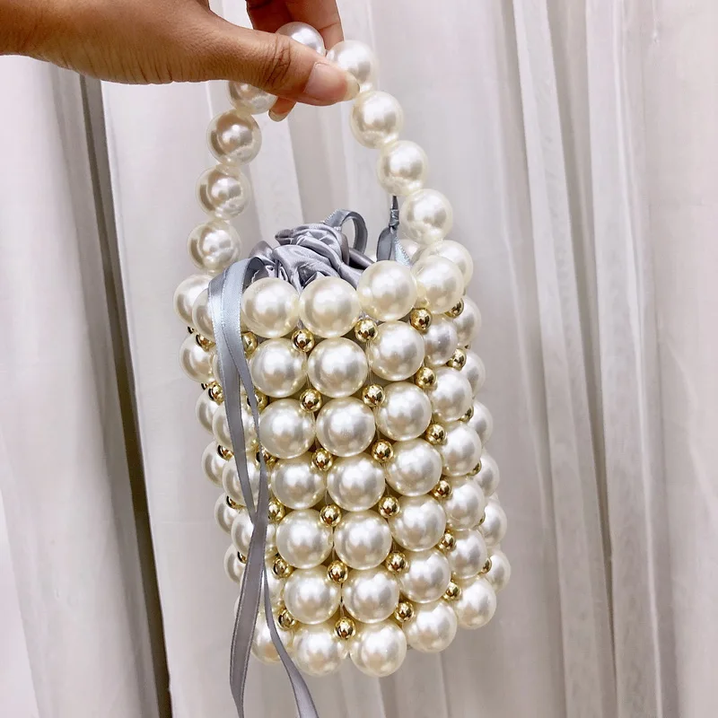 INS/женская сумка с жемчугом и бусинами, модная ручная работа, винтажная вечерняя сумочка, Женская Роскошная Сумка-тоут