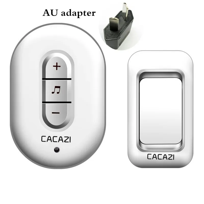 Silver 1x1 AU Умный беспроводной дверной звонок CACAZI, водонепроницаемый, пульт дистанционного управления 280 м, штепсельная вилка стандарта США, ЕС, Великобритании, 1 Батарейная кнопка, 1 приемник, домашний беспроводной дверной Звонок - Цвет: Silver 1x1 AU