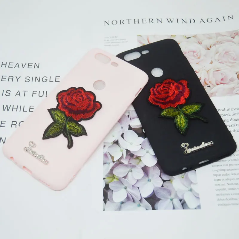 Милый мягкий чехол с 3D вышивкой розы для iPhone X XR XS Max 5S se 6 6s 7 8 Plus Samsung Galaxy S6 S7 edge S8 S9 Note