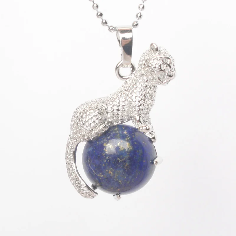 lapis lazuli Новое поступление натуральный камень тигровый глаз Медь животных Подвески "Леопард" Шарм ювелирные изделия 1 шт - Окраска металла: lapis lazuli