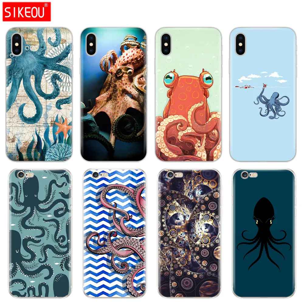 Силиконовый чехол для Iphone 6X8 7 6s 5 5S SE Plus 10 XR XS Max синий морской осьминог|Бамперы| |