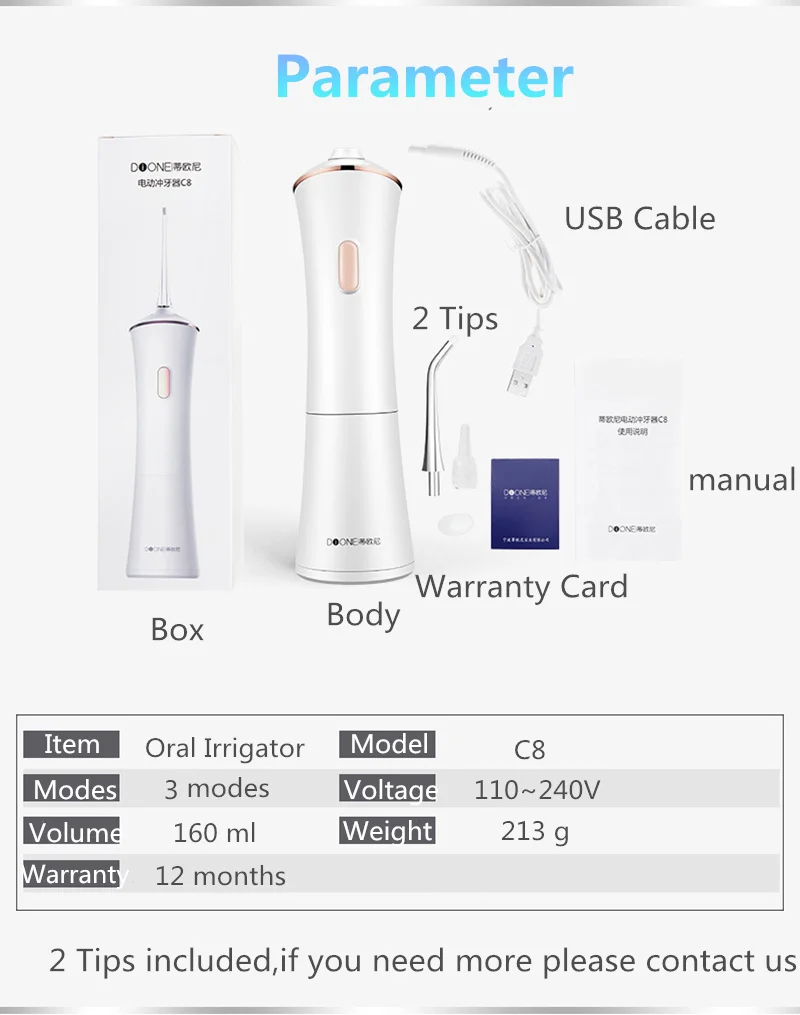 Dione Young Version ирригатор для полости рта USB Перезаряжаемый водный Флоссер переносная зубная вода струя 160 мл водонепроницаемый резервуар для воды
