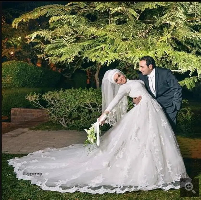 Vestido De Novia белое кружевное скромное мусульманское свадебное платье с аппликацией