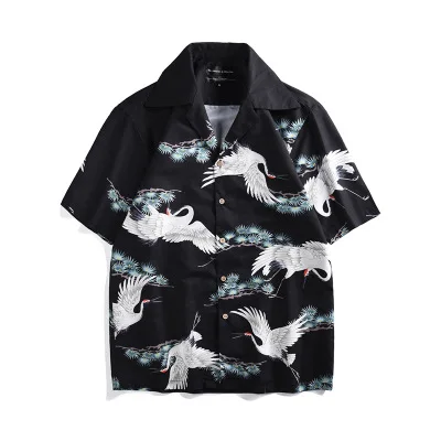 CD812011 Mr.1991INC Мужская гавайская рубашка мужская повседневная camisa masculina китайский стиль цветочные рубашки с красным коронованным краном принт chemise homme - Цвет: CD812011