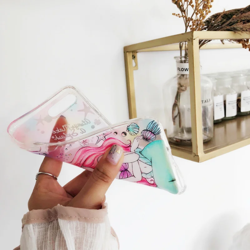 Netarlier Lovely Girl Case For iPhone 6 6s Beautiful Long hair Princess Mermaid Shells Starfish Air Cushion Clear TPU Soft |