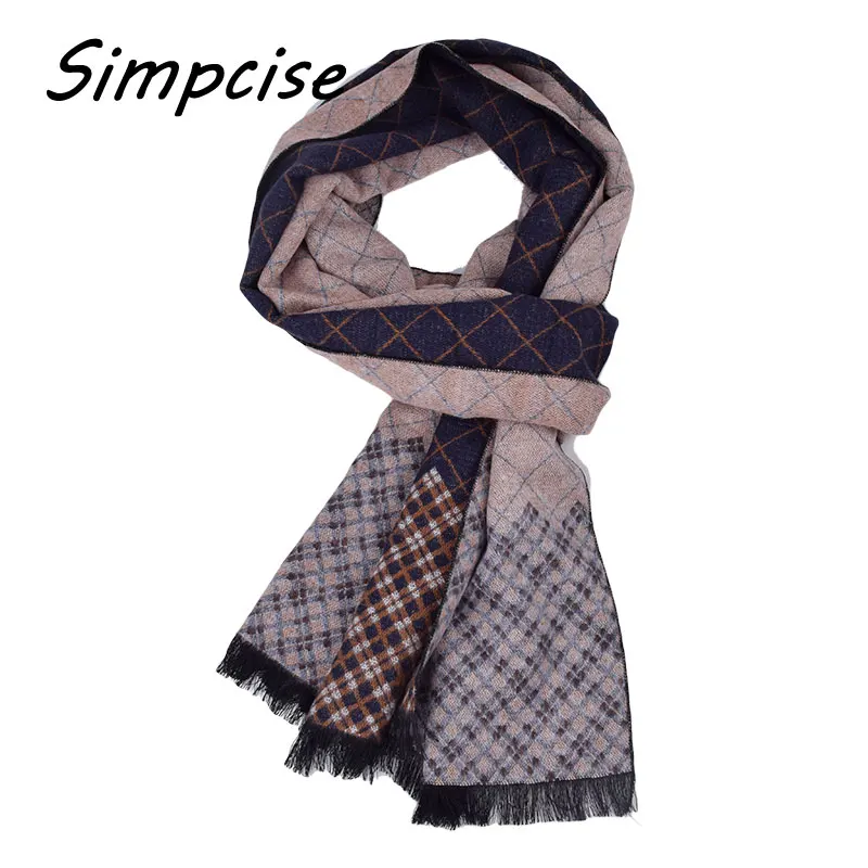 [Simpcise] Man Grid Winter Scarves Fashion style Long Cashmere scarf soft warm Wraps A3A18909 | Аксессуары для одежды