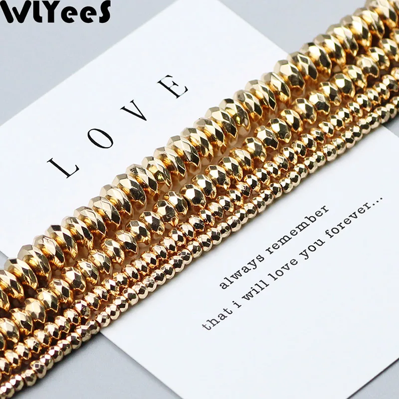 14K Gold plating WLYeeS, 3, 4, 6, 8 мм, серебрянное покрытие, розовое золото, гематит, бисер, плоский круглый камень, шарм, разделитель, свободные бусины для изготовления ювелирных изделий, браслетов, сделай сам - Цвет: 14K Gold plating