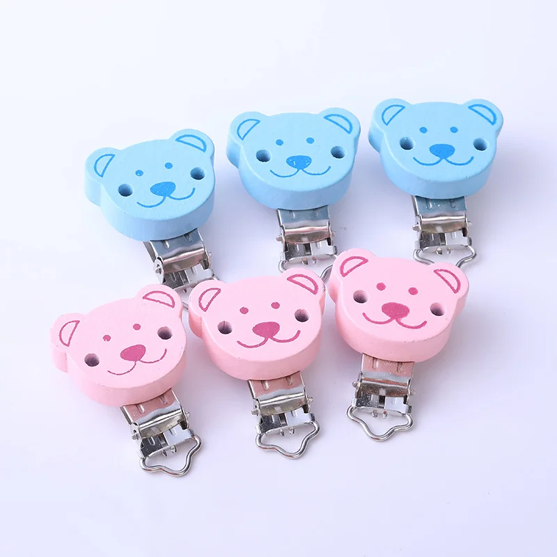 Blue 2 шт. розовые синие клипсы для соски Круглый Кофе Медведь узор деревянные металлические Держатели милые ювелирные аксессуары зажим для одежды - Цвет: Blue