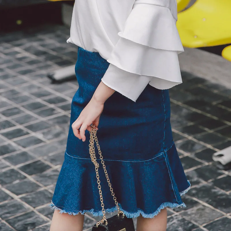 Рекламная акция детская джинсовая юбка русалки с цветочным рисунком для девочек