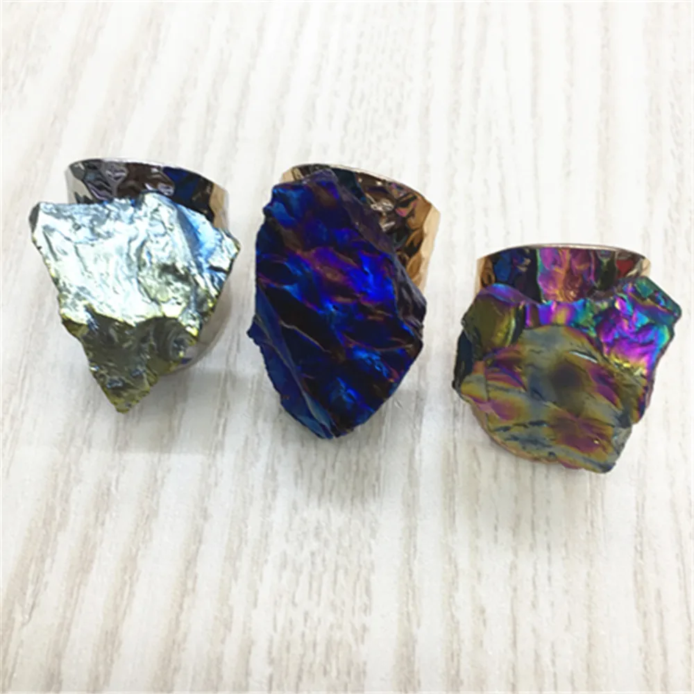 2019 смешанные цвета натуральные Агаты друзы круглые каменные кольца кристалл