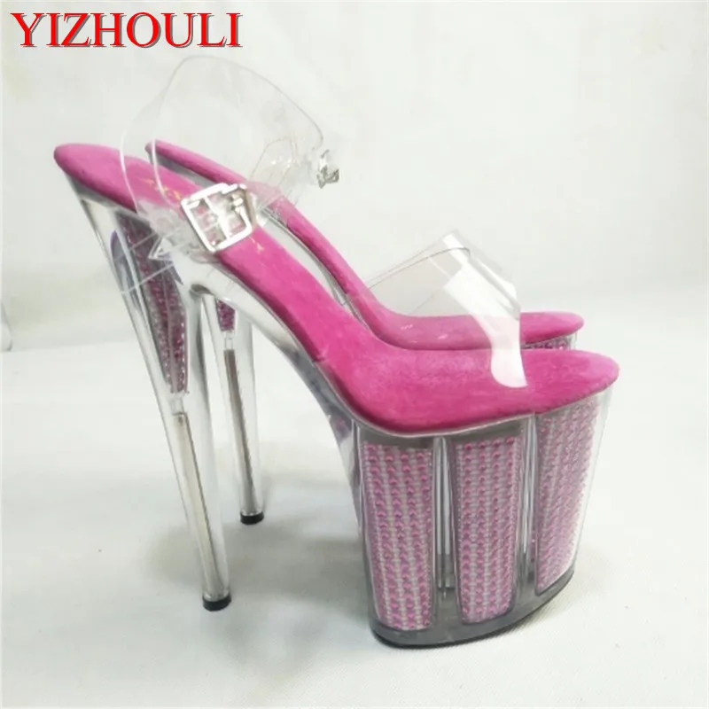 New sexy gladiator style 20 cm high heels, transparent platform sandals, 8 inch dancing shoes