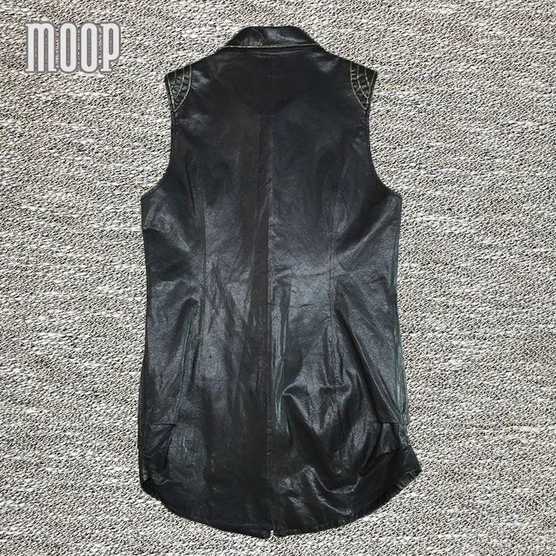 Черный жилет из натуральной кожи 100% пальто овчины Женский Тренч цепочки для