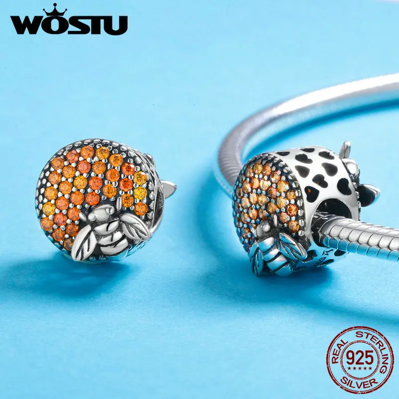 WOSTU подлинный 925 пробы Серебряный дом пчелы соты Шарм fit Браслеты из бусин DIY ювелирных изделий подарок CQC654