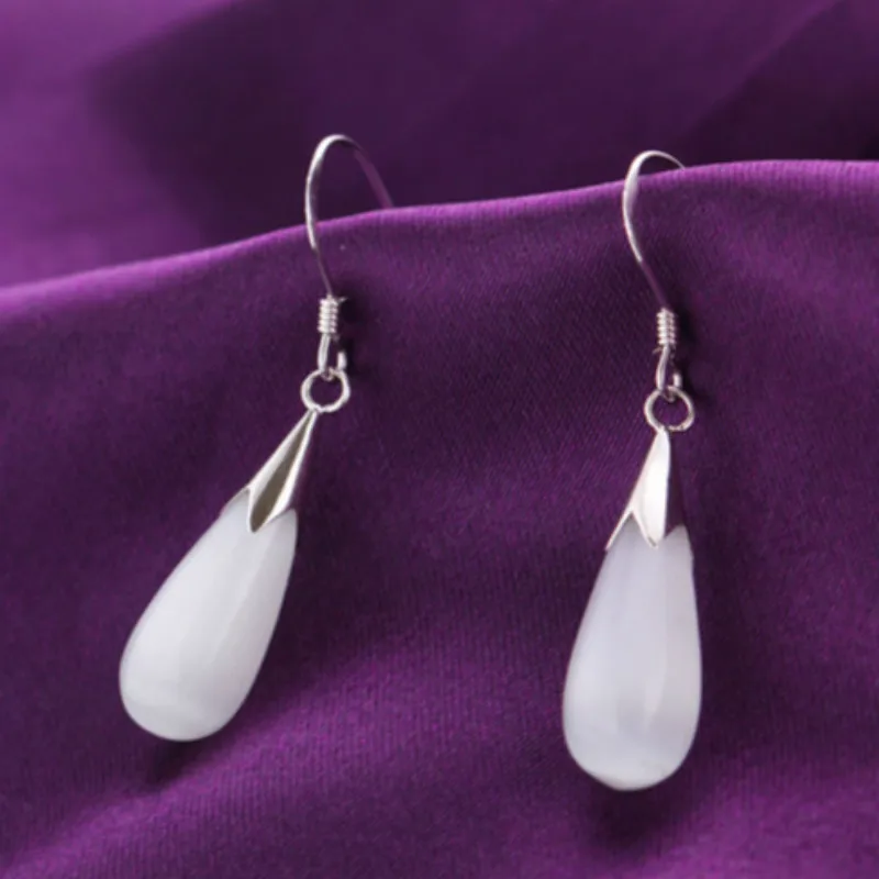 Новая мода розовый белый опал камень кошачий глаз подвес капля воды серьги