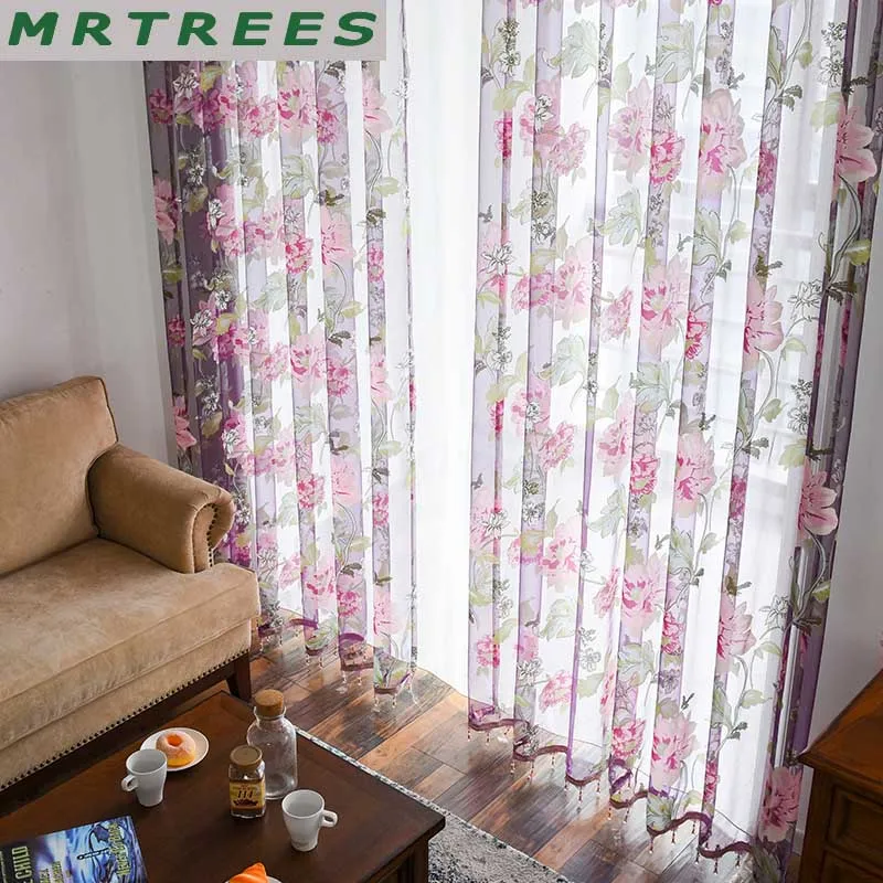 MRTREES Современный Цветочный Тюль для Гостиная Роскошные занавески Спальня Кухня