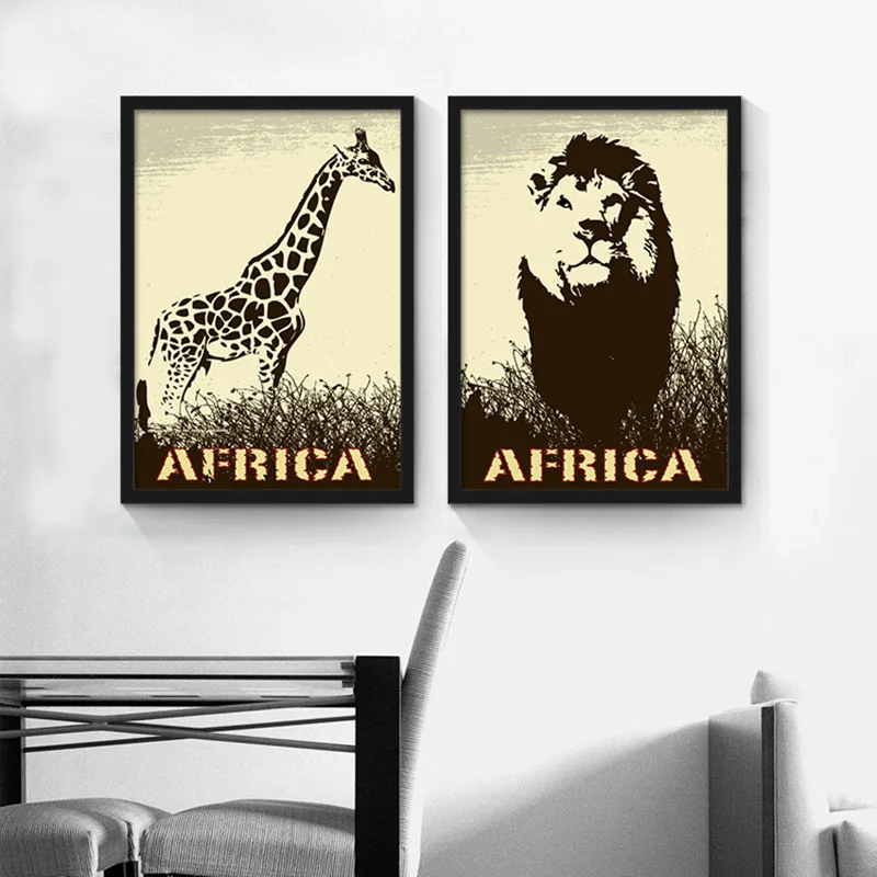 

HAOCHU Cafe Decorative Nordic Canvas Paintings Living Room Mural Monochrome Animals Elephant Retro and Nostalgic Posters