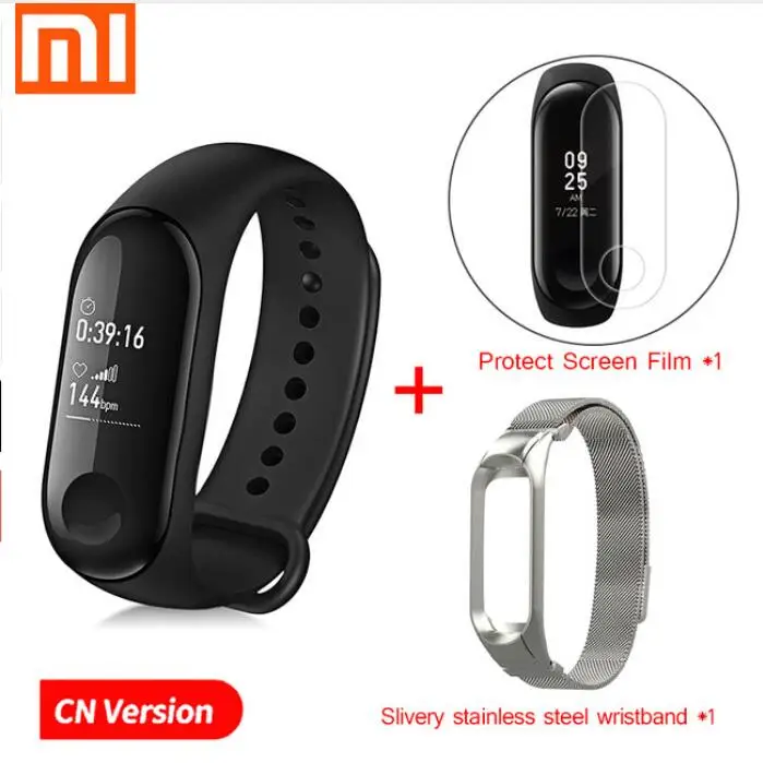 Add Steel Silver Origina Xiaomi mi Band 3 mi band 3 Smart Band 0,7" OLED сенсорный экран Водонепроницаемый Фитнес-трекер для измерения сердечного ритма mi 3 Smart Bracelet - Цвет: Add Steel Silver