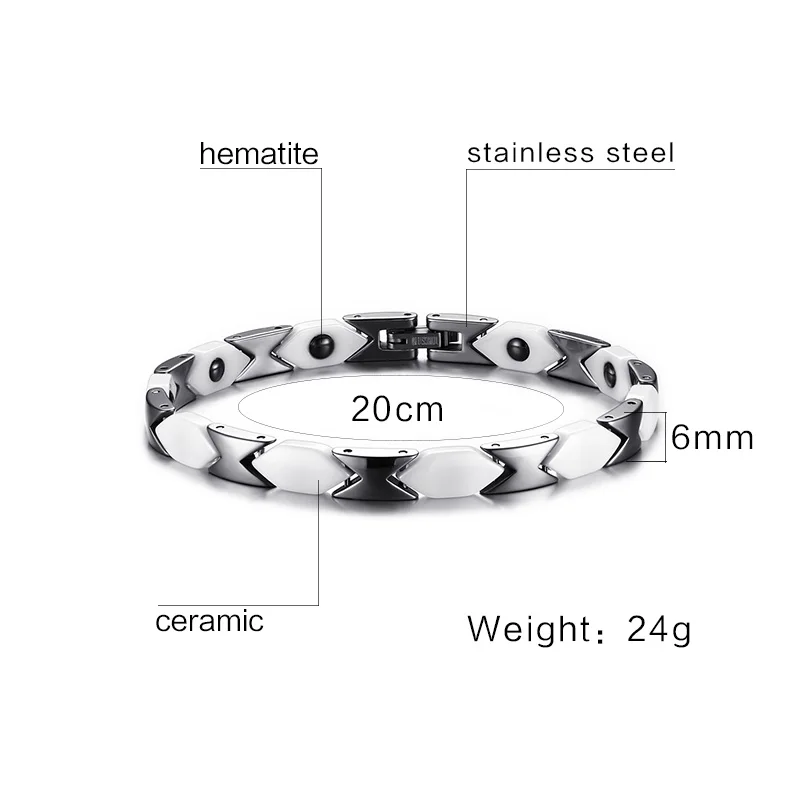 Vnox магнитный браслет для женщин Белый Керамика здоровья терапия Регулируемая