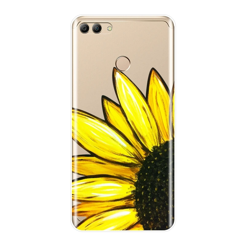 Мягкий силиконовый чехол для телефона huawei Y3 Y5 Y6 II Y7 Pro жёлтый Подсолнух задняя