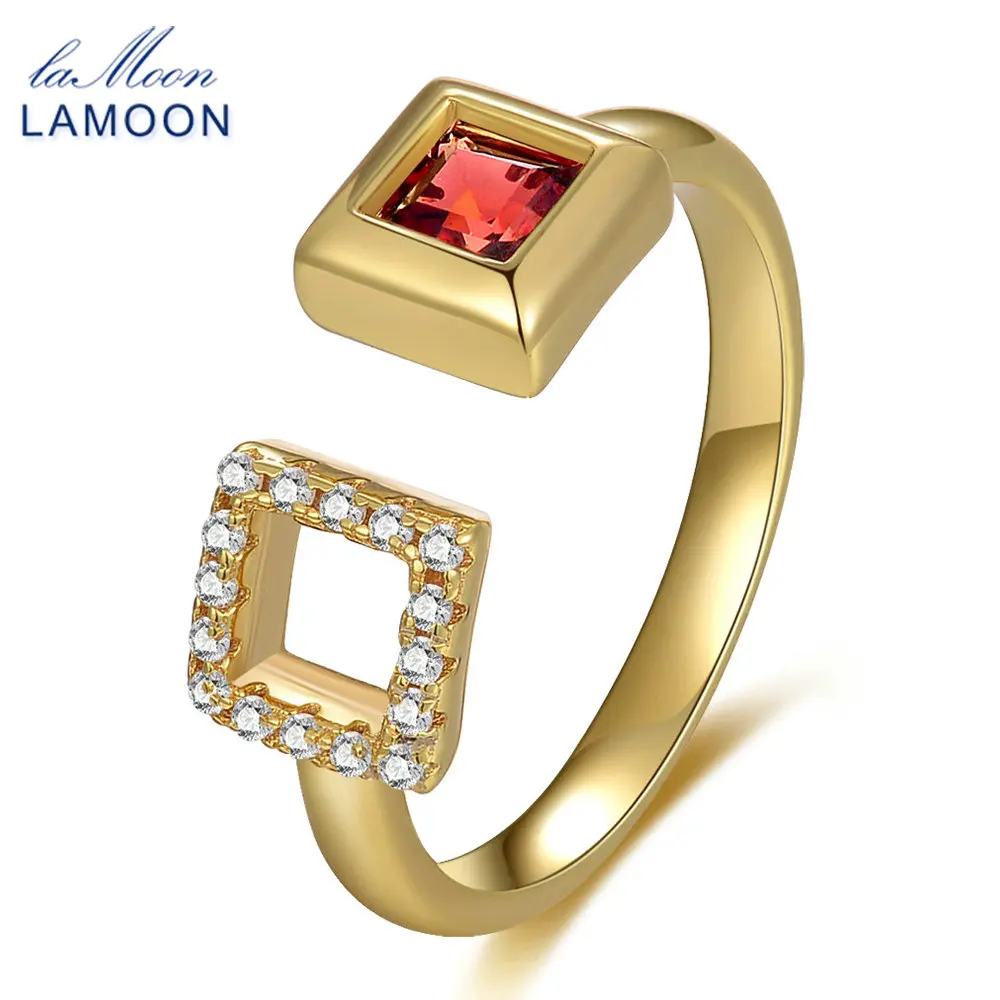 LAMOON S925 Silver Square Rings for Women 0.25ct 100% Natural Red Garnet Gemstone Ring Fine Jewelry Bijoux Wedding Band RI020 | Украшения и