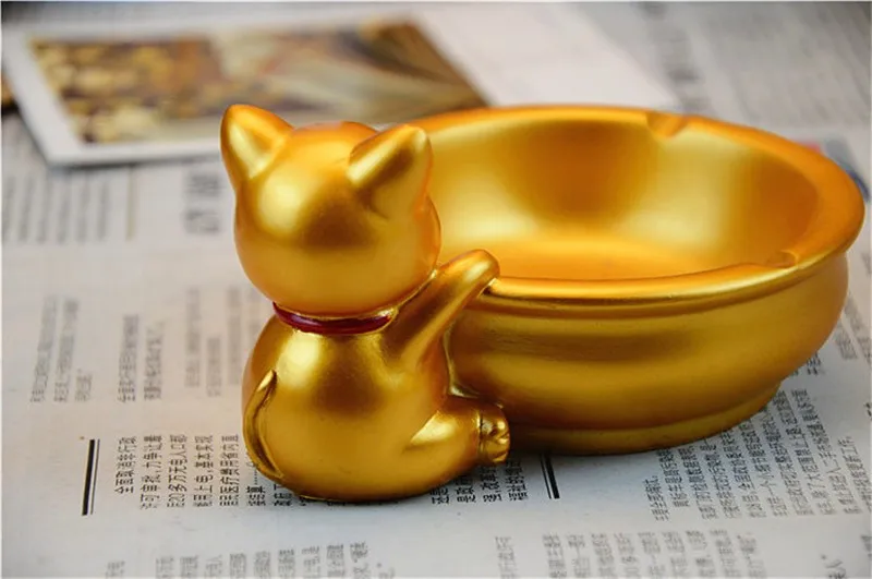 Lucky Cat Золотая пепельница с пепельницей из золы натуральная смола Настенная Декорация голова оленя подарок на день рождения